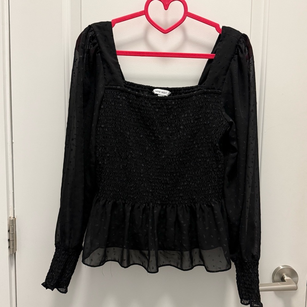 Nine West Black Smocked Women's Blouse Size L